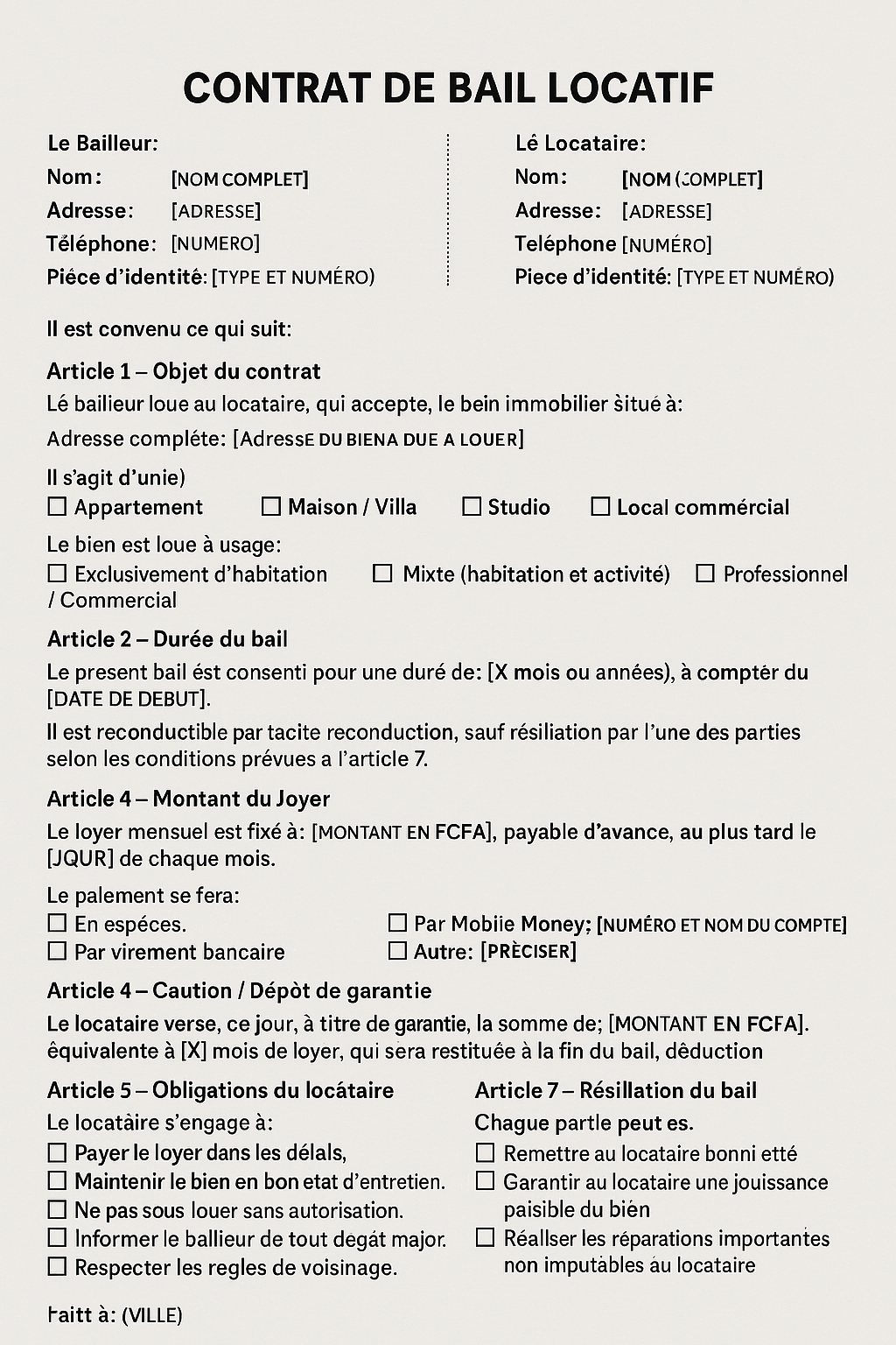 Modèle de contrat de bail locatif à utiliser en toute sécurité